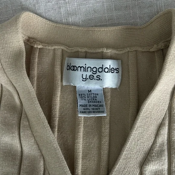 Vintage Bloomingdale’s YES Ribbed Cardigan Sweater Tan Minimalist M - Picture 3 of 4